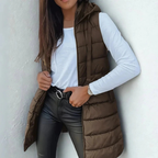 Lång puffer-väst med huva för dam-Vest for women-Fjallbarn