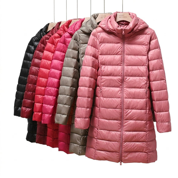 Lång pufferjacka för dam med huva-Jacket-Fjallbarn