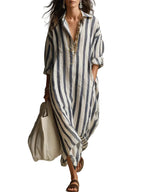 Lång randig skjortklänning för dam-Maxi Dress-Fjallbarn