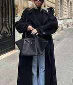 Lång trenchcoat för dam med bältade ärmslut-Coats for women-Fjallbarn