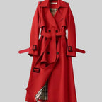 Lång trenchcoat för dam med bälte och rutigt foder-Coats for women-Fjallbarn