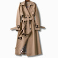 Lång trenchcoat för dam med bälte och rutigt foder-Coats for women-Fjallbarn