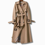 Lång trenchcoat för dam med bälte och rutigt foder-Coats for women-Fjallbarn