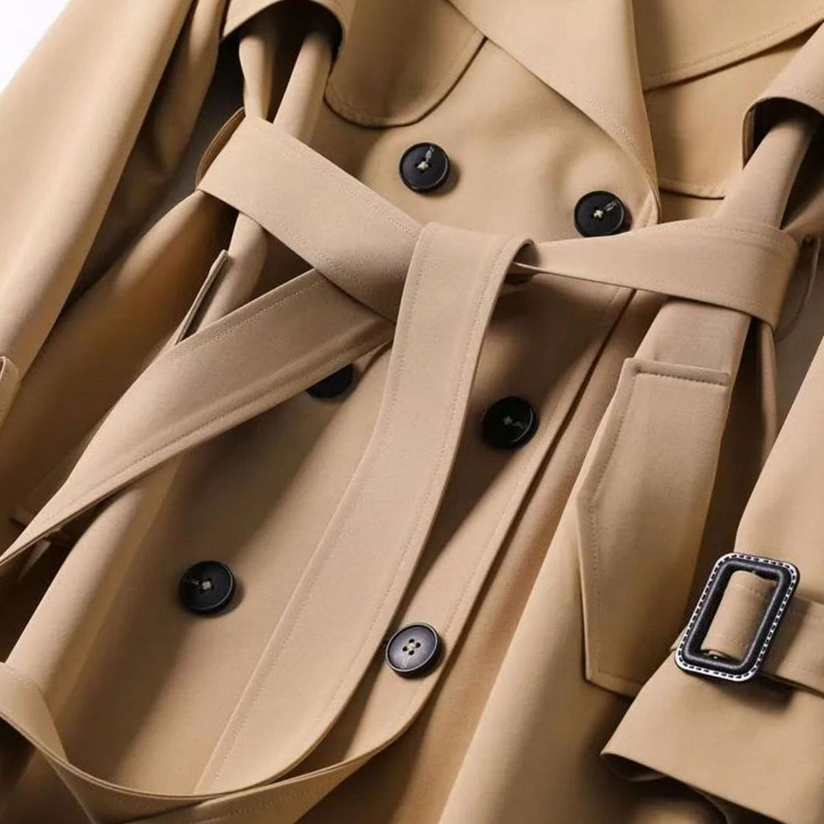 Lång trenchcoat för dam med bälte och rutigt foder-Coats for women-Fjallbarn