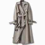 Lång trenchcoat för dam med bälte och rutigt foder-Coats for women-Fjallbarn