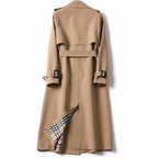 Lång trenchcoat för dam med bälte och rutigt foder-Coats for women-Fjallbarn