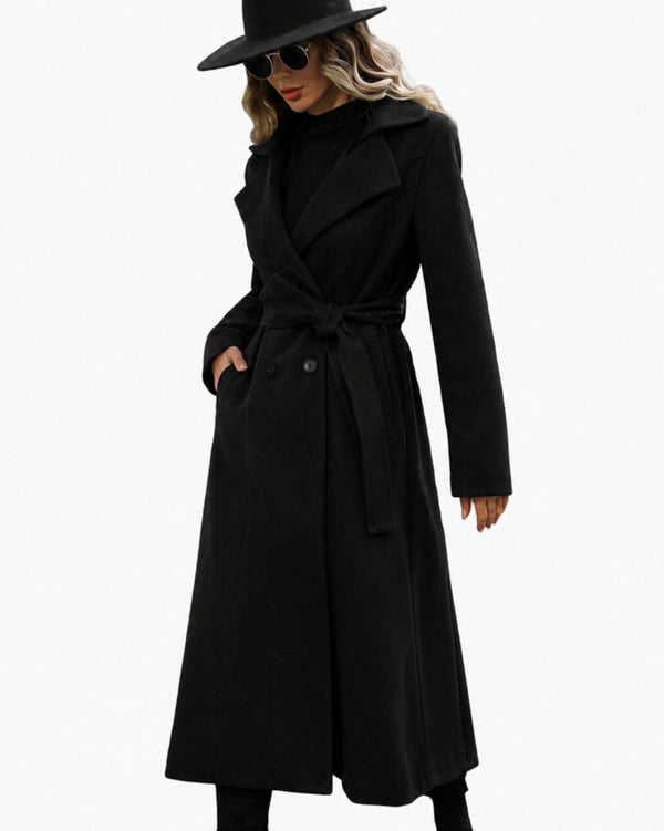 Lång trenchcoat för dam med bälte och slagkrage-Coats for women-Fjallbarn