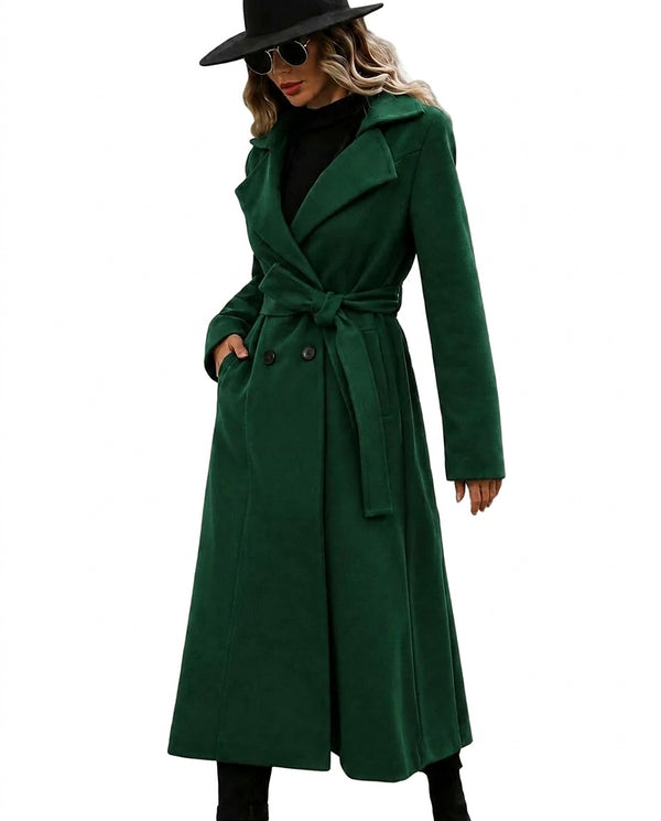 Lång trenchcoat för dam med bälte och slagkrage-Coats for women-Fjallbarn