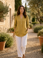 Lång tunika med knappslå för dam-Women's Tops-Fjallbarn