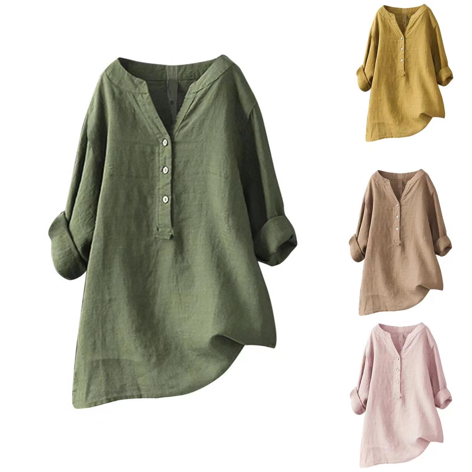 Lång tunika med knappslå för dam-Women's Tops-Fjallbarn