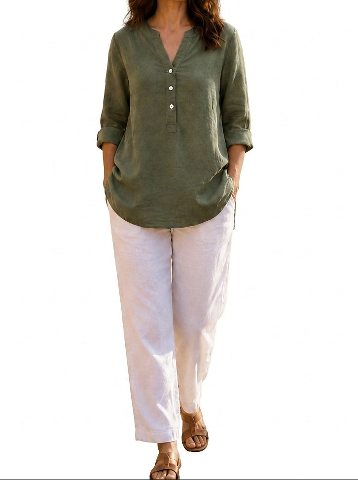 Lång tunika med knappslå för dam-Women's Tops-Fjallbarn