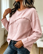 Långärmad blus med fransiga detaljer för dam-Blouses for women-Fjallbarn