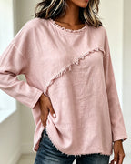 Långärmad blus med fransiga detaljer för dam-Blouses for women-Fjallbarn