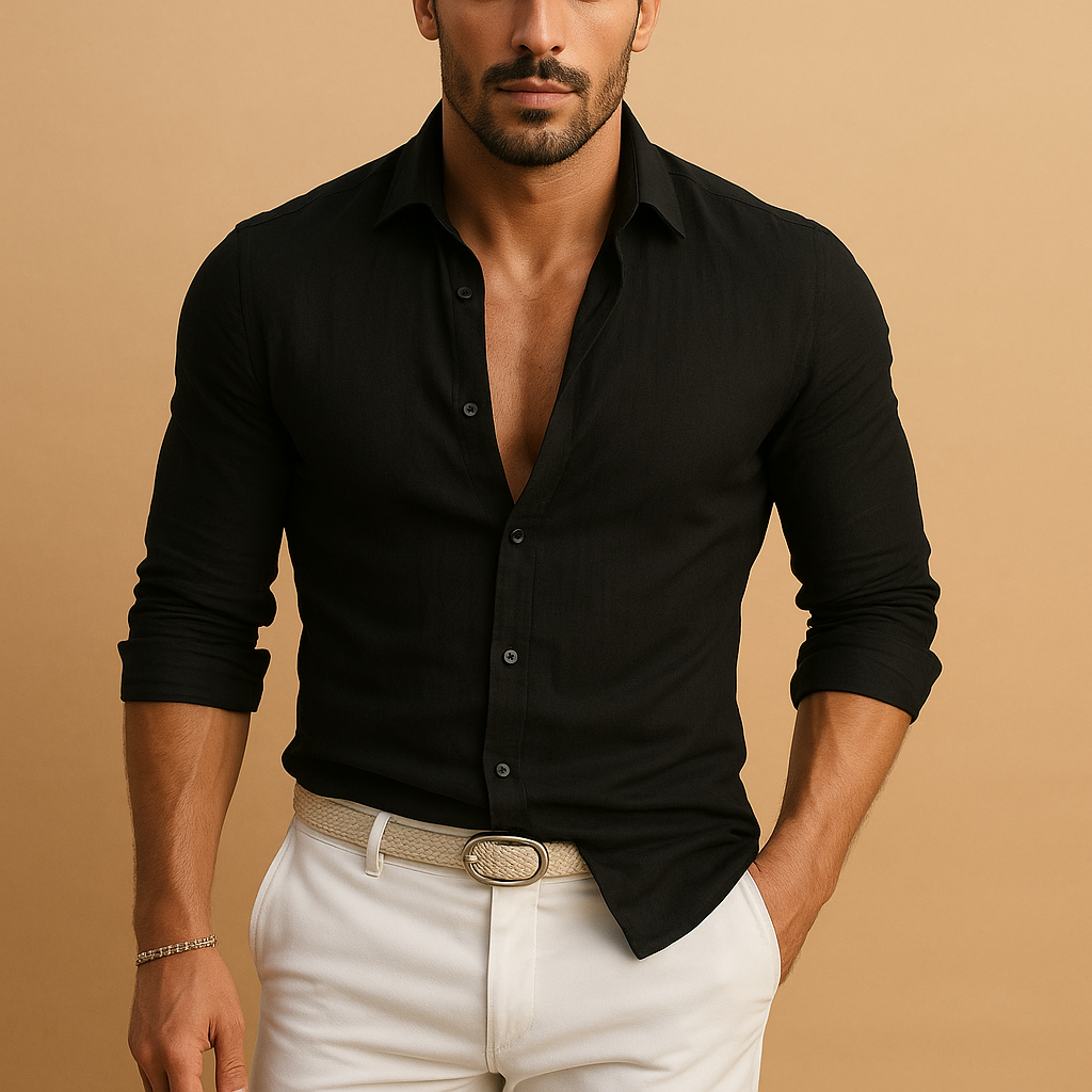 Långärmad herrskjorta med button down-krage och upprullade ärmslut-Shirts for men-Fjallbarn