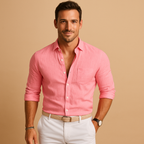 Långärmad herrskjorta med button down-krage och upprullade ärmslut-Shirts for men-Fjallbarn