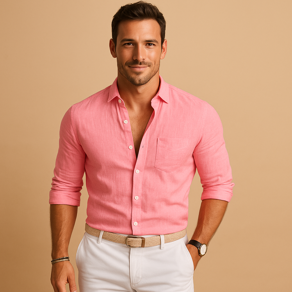 Långärmad herrskjorta med button down-krage och upprullade ärmslut-Shirts for men-Fjallbarn