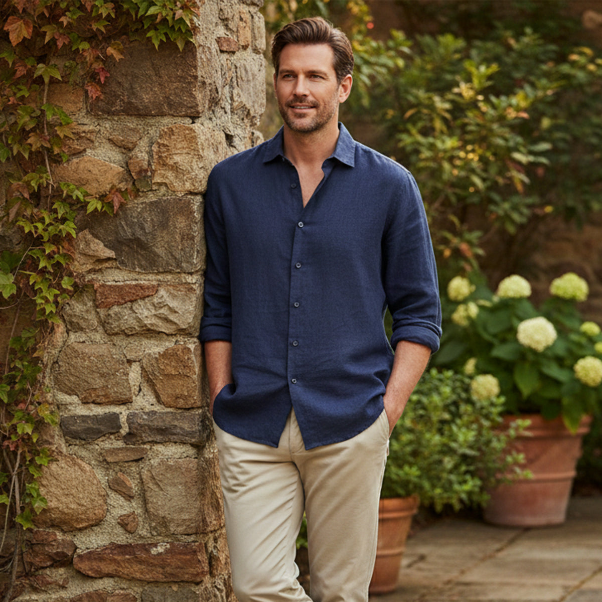 Långärmad linneskjorta för herr-Shirts for men-Fjallbarn