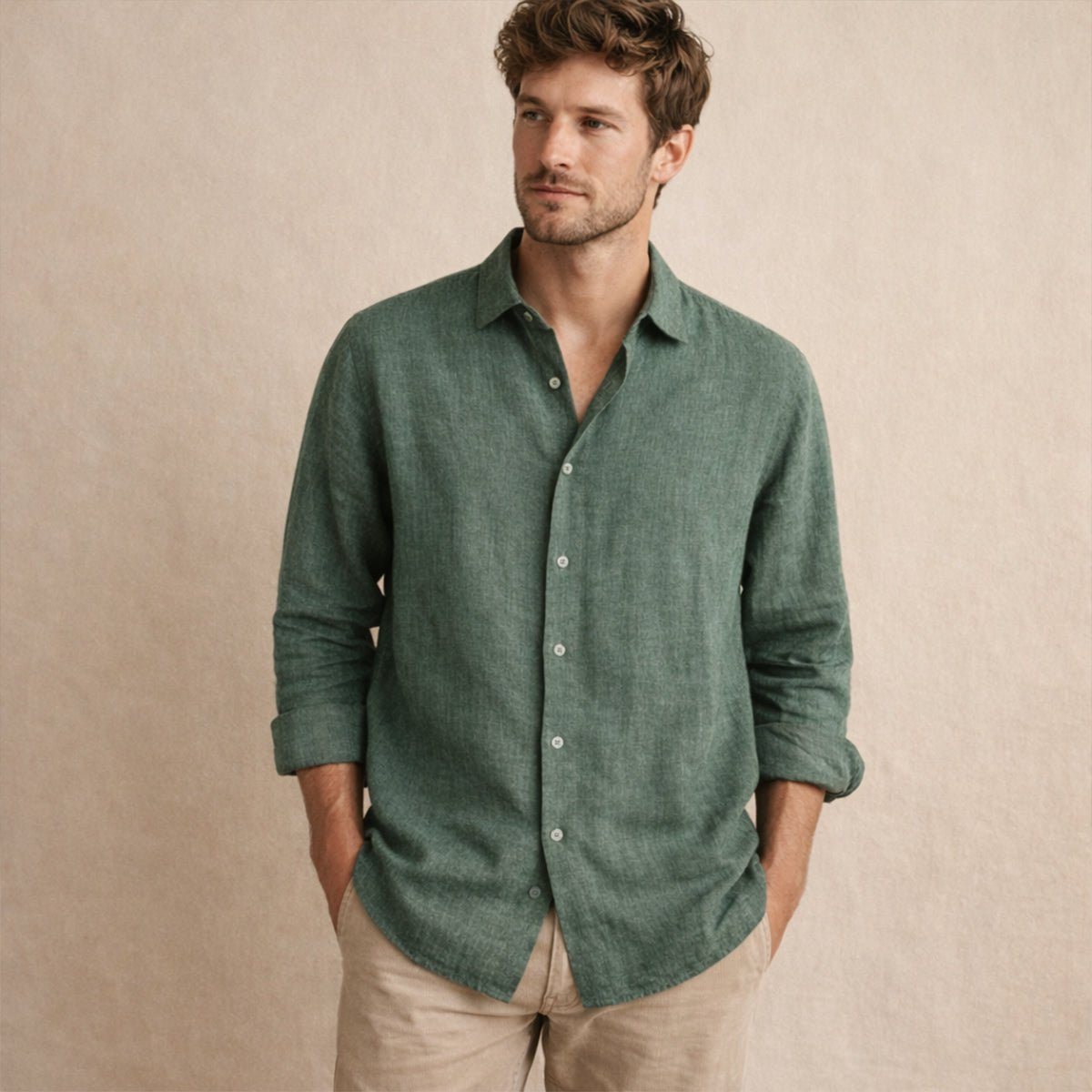 Långärmad linneskjorta för herr-Shirts for men-Fjallbarn