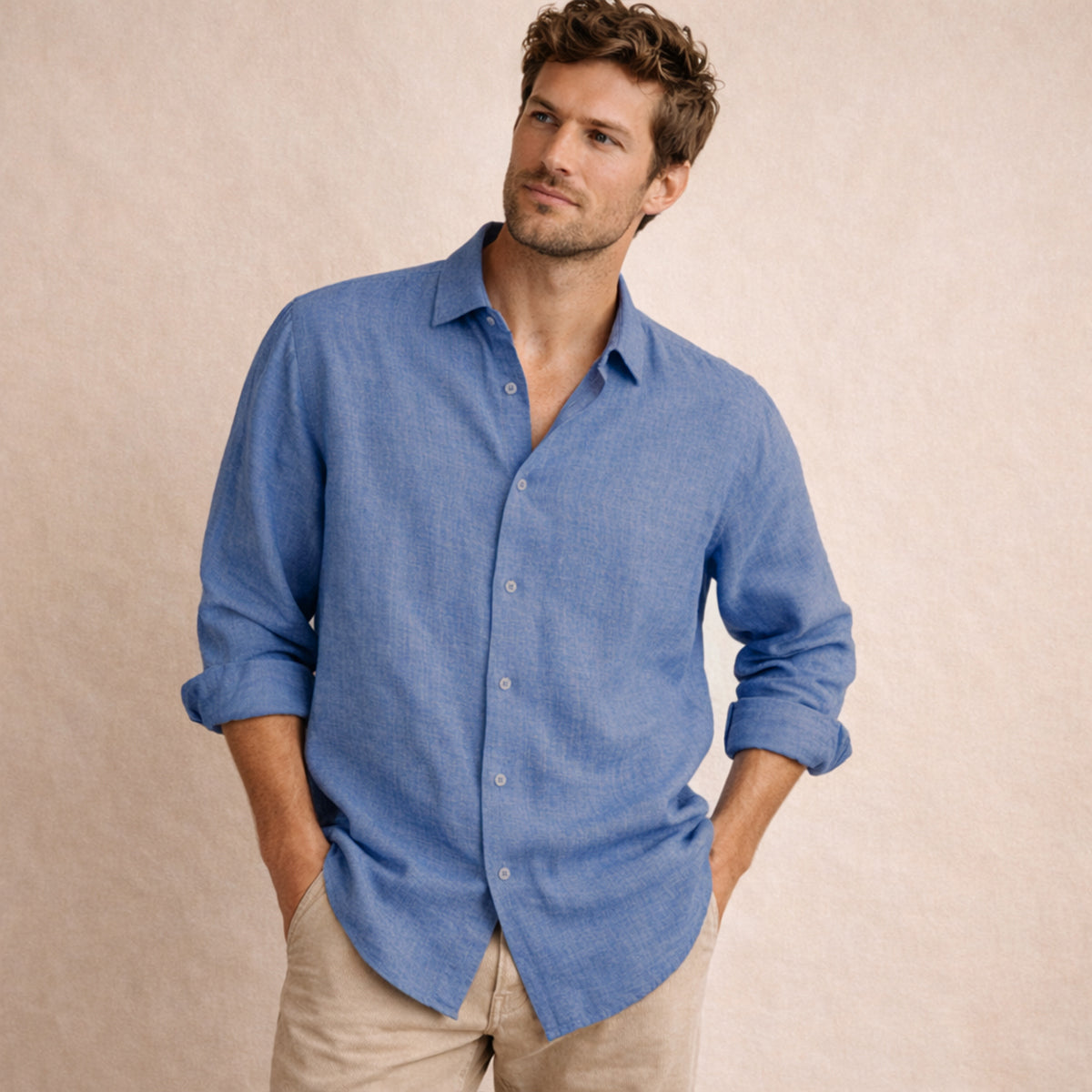 Långärmad linneskjorta för herr-Shirts for men-Fjallbarn