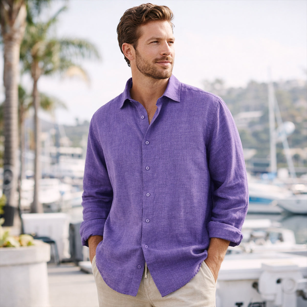 Långärmad linneskjorta för herr-Shirts for men-Fjallbarn