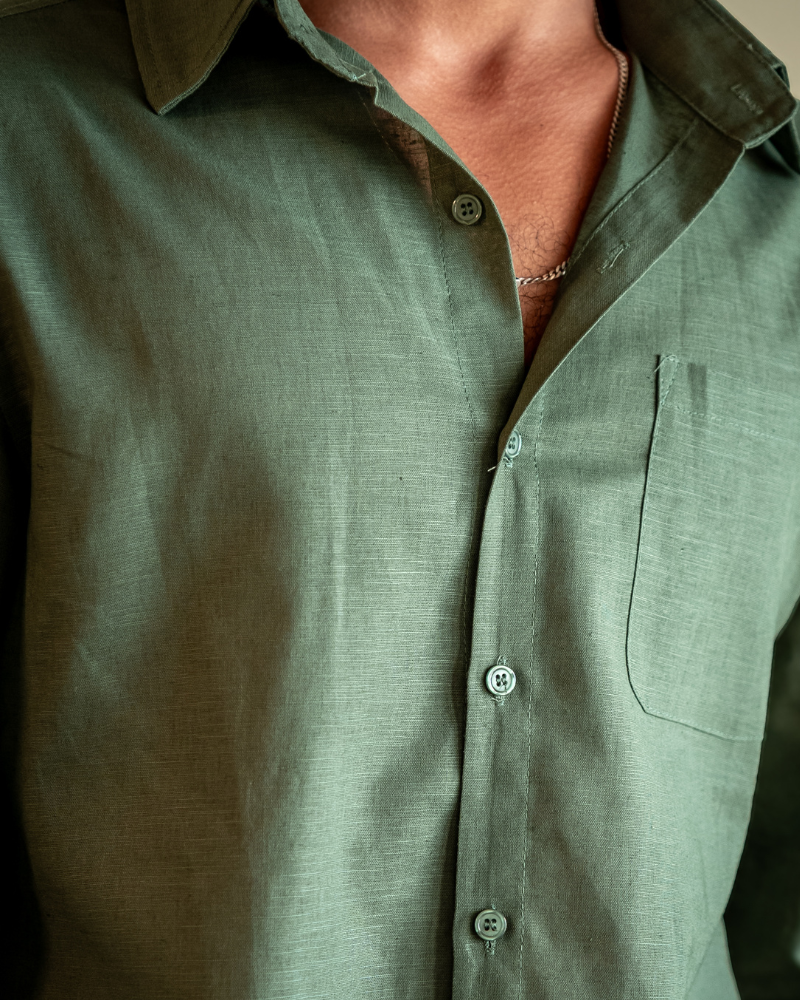 Långärmad linneskjorta för herr med ficka-Shirts for men-Fjallbarn