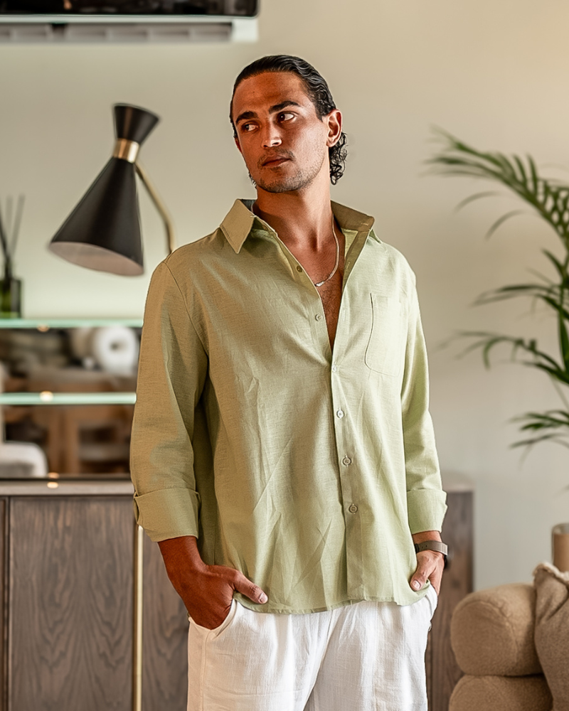 Långärmad linneskjorta för herr med ficka-Shirts for men-Fjallbarn