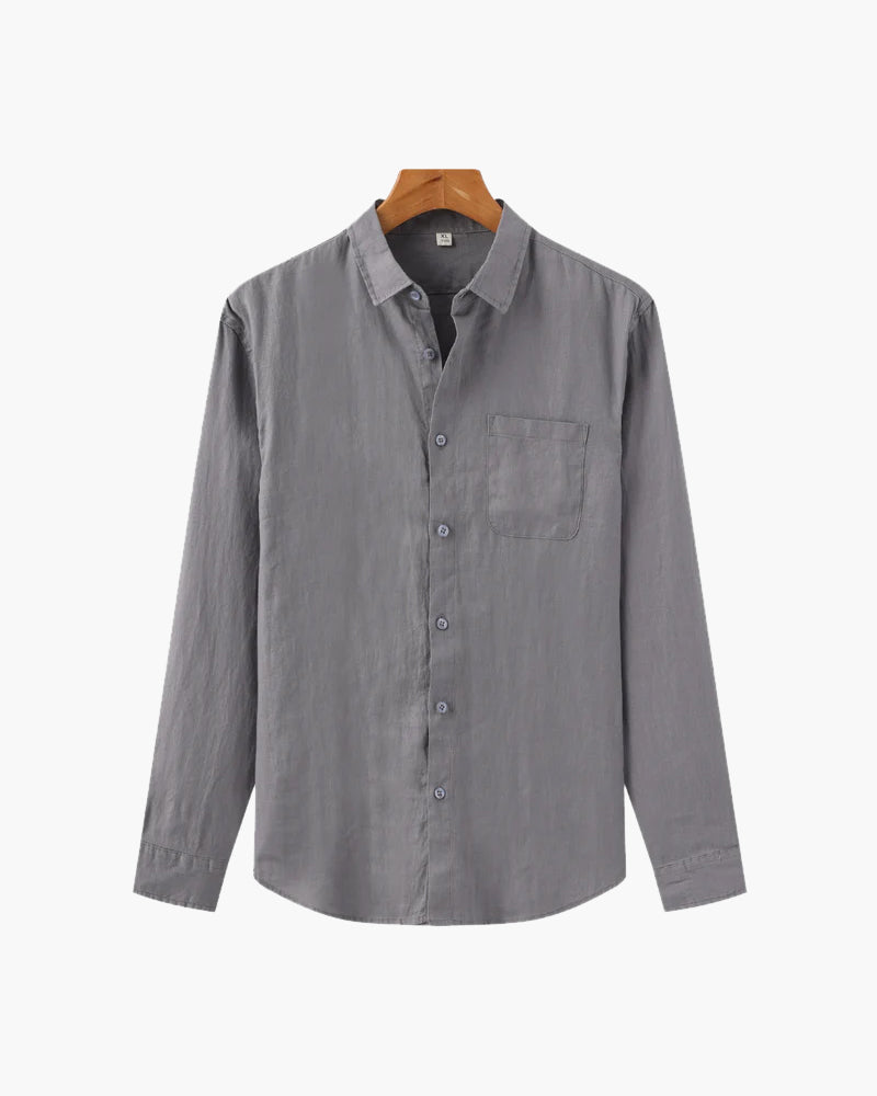 Långärmad linneskjorta för herr med ficka-Shirts for men-Fjallbarn