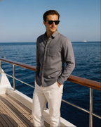 Långärmad linneskjorta för herr med ficka-Shirts for men-Fjallbarn