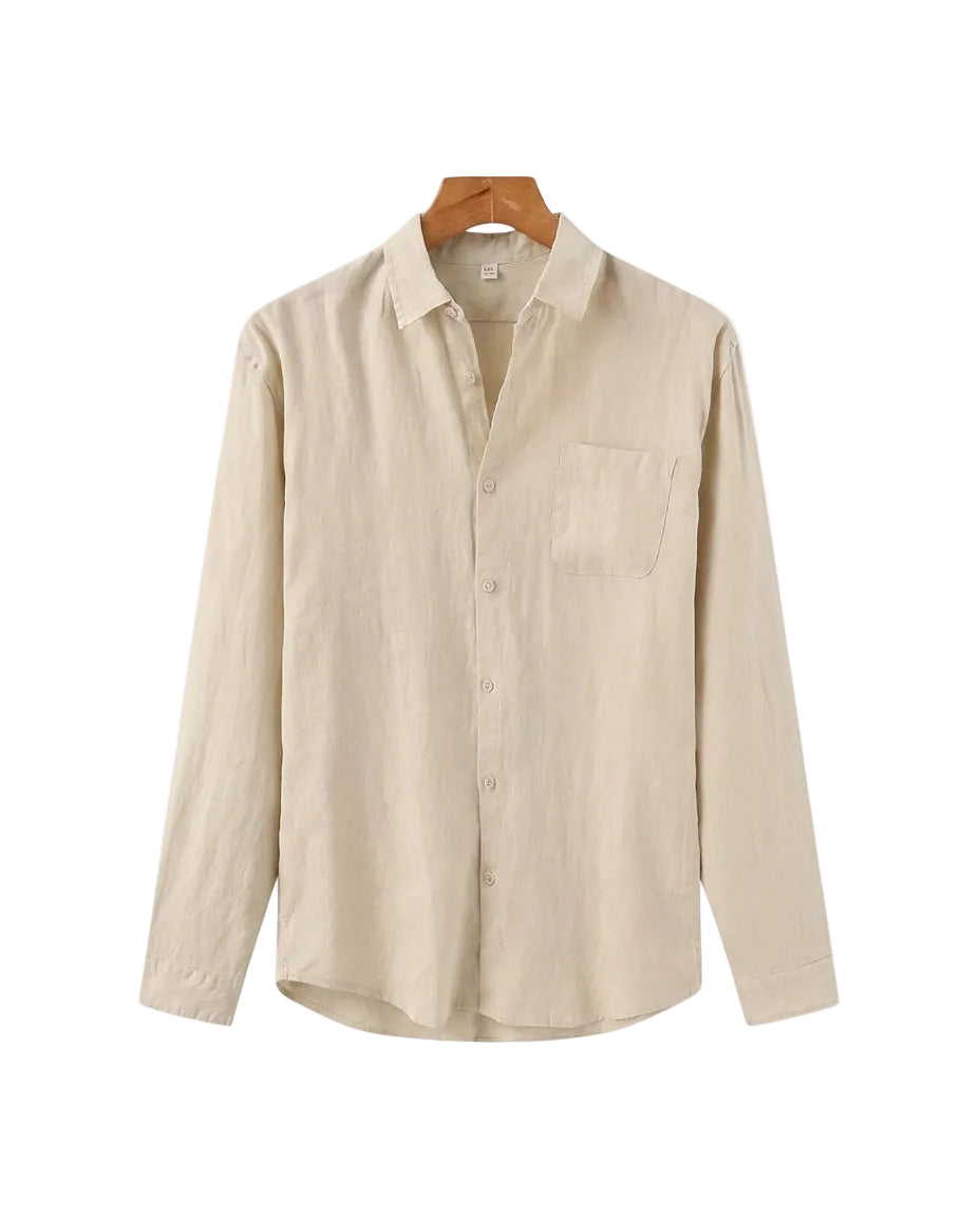 Långärmad linneskjorta för herr med ficka-Shirts for men-Fjallbarn
