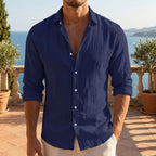 Långärmad linneskjorta med knappar för herrar-Shirts for men-Fjallbarn