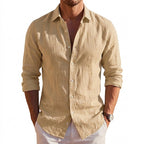 Långärmad linneskjorta med knappar för herrar-Shirts for men-Fjallbarn