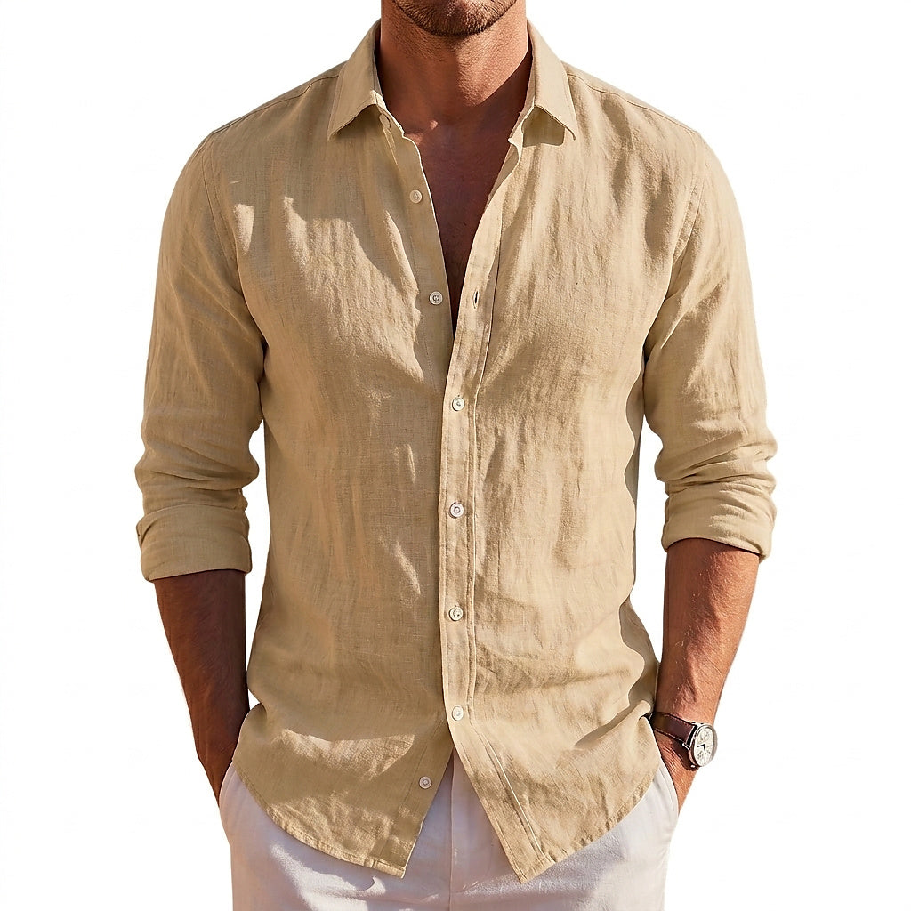 Långärmad linneskjorta med knappar för herrar-Shirts for men-Fjallbarn
