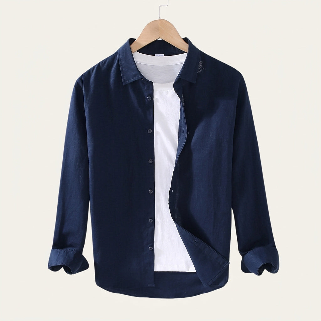 Långärmad linneskjorta med knäppning för herrar-Shirts for men-Fjallbarn