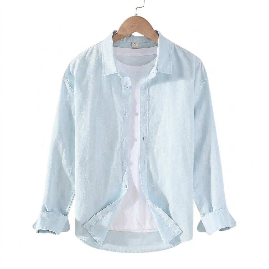 Långärmad linneskjorta med knäppning för herrar-Shirts for men-Fjallbarn