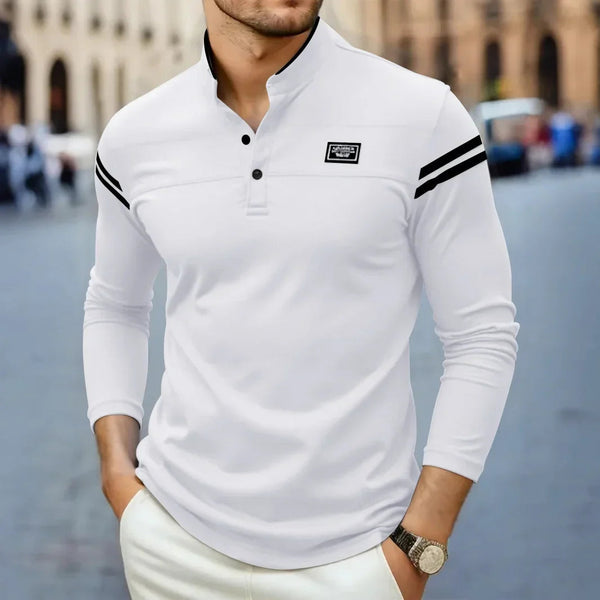 Långärmad pikétröja med mandarinkrage för herrar-T-Shirts & Polos for men-Fjallbarn