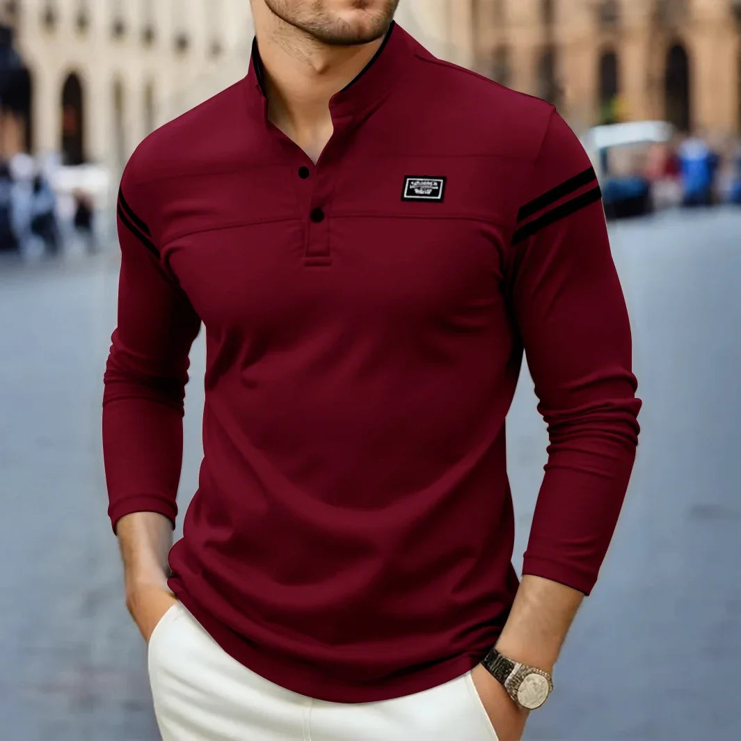 Långärmad pikétröja med mandarinkrage för herrar-T-Shirts & Polos for men-Fjallbarn
