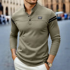 Långärmad pikétröja med mandarinkrage för herrar-T-Shirts & Polos for men-Fjallbarn