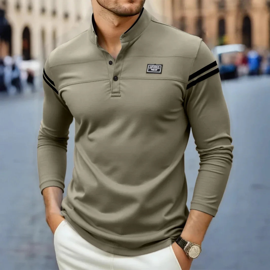 Långärmad pikétröja med mandarinkrage för herrar-T-Shirts & Polos for men-Fjallbarn