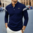 Långärmad pikétröja med mandarinkrage för herrar-T-Shirts & Polos for men-Fjallbarn