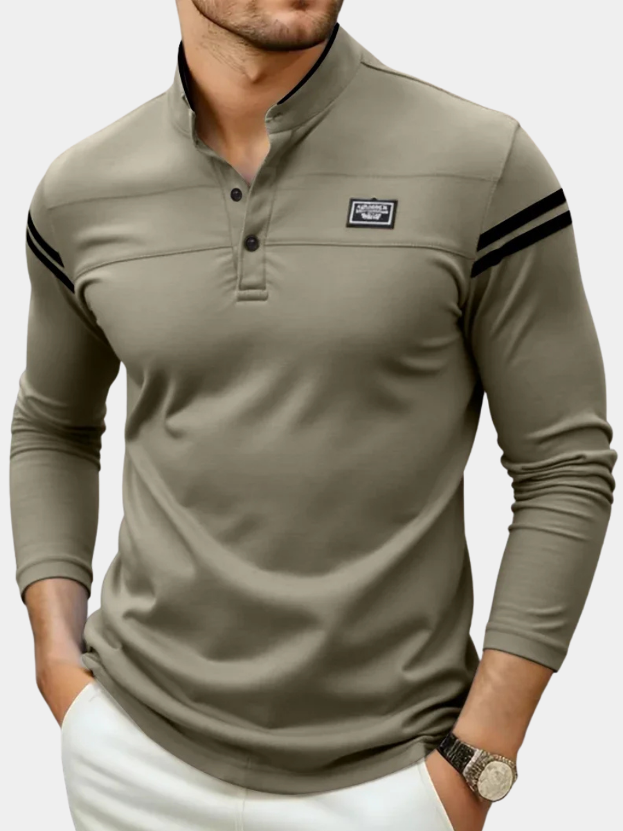 Långärmad pikétröja med mandarinkrage för herrar-T-Shirts & Polos for men-Fjallbarn