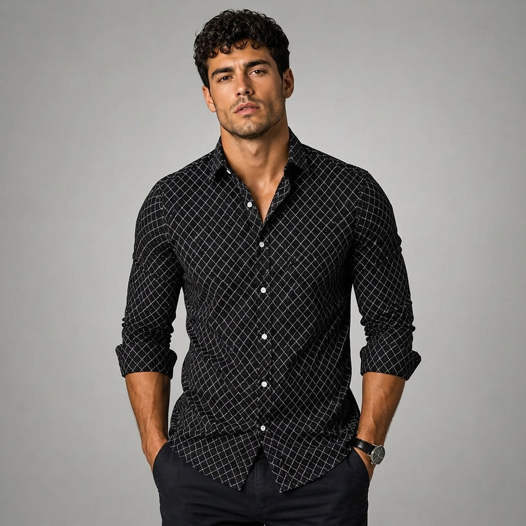Långärmad skjorta med geometriskt mönster för män-Shirts for men-Fjallbarn