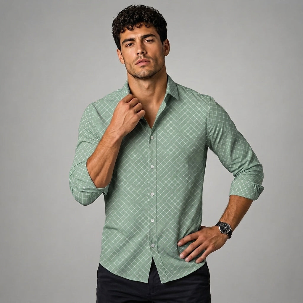 Långärmad skjorta med geometriskt mönster för män-Shirts for men-Fjallbarn