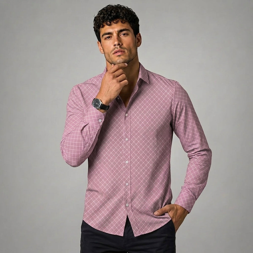 Långärmad skjorta med geometriskt mönster för män-Shirts for men-Fjallbarn