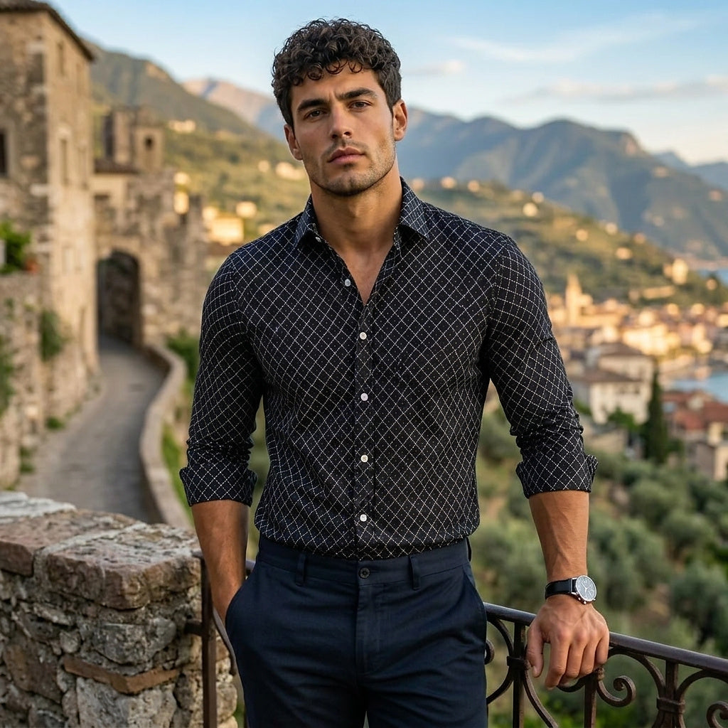 Långärmad skjorta med geometriskt mönster för män-Shirts for men-Fjallbarn