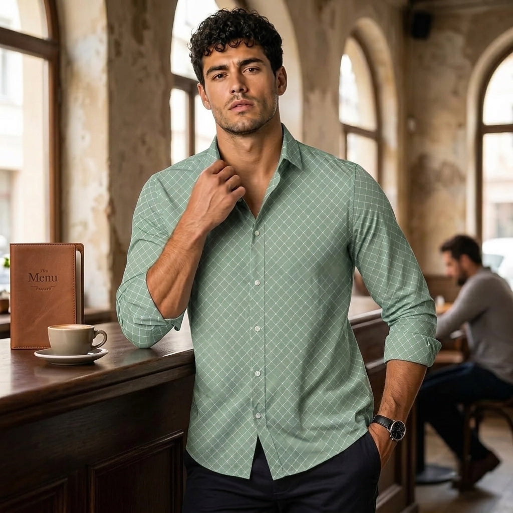 Långärmad skjorta med geometriskt mönster för män-Shirts for men-Fjallbarn