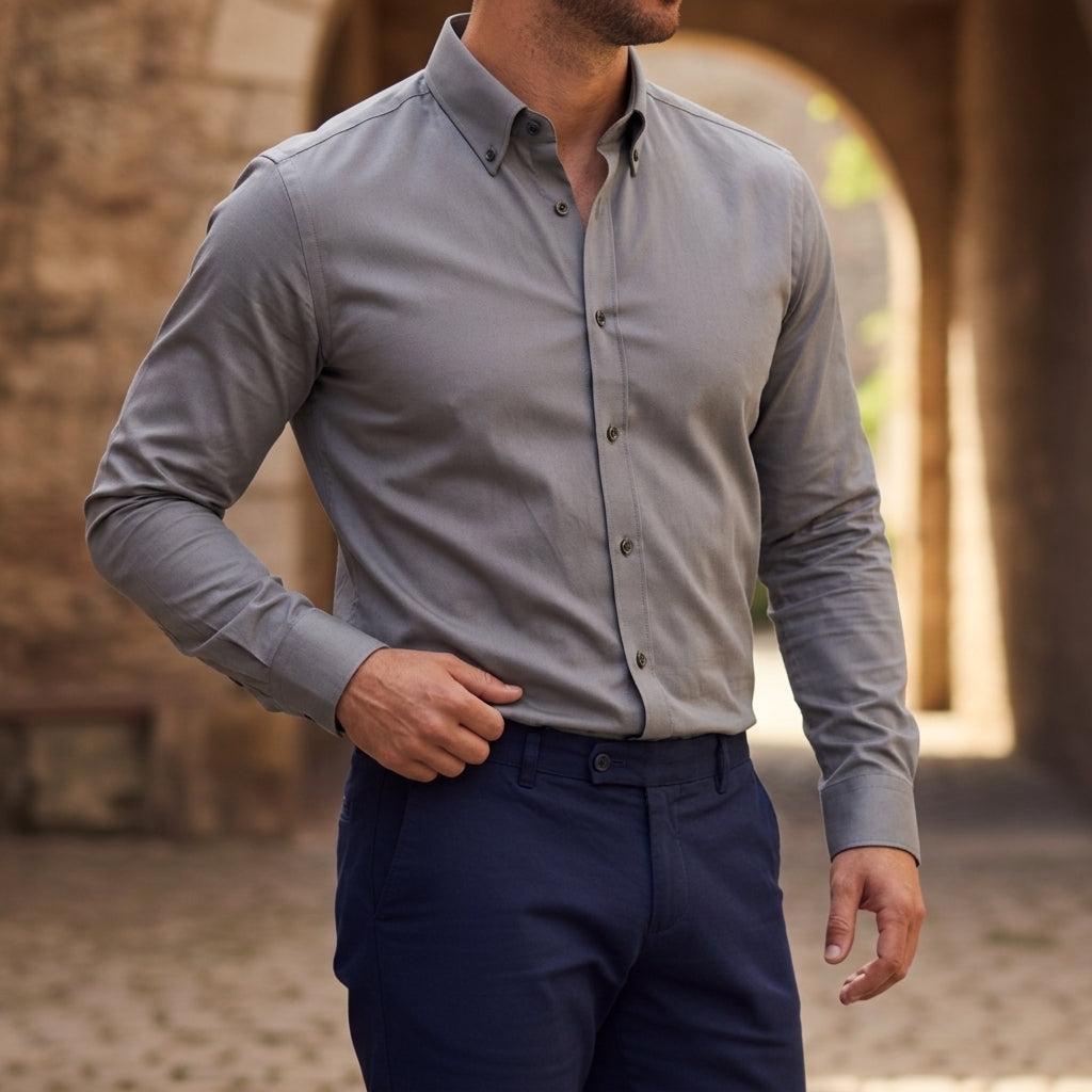 Långärmad skjorta med knappar för herrar-Shirts for men-Fjallbarn