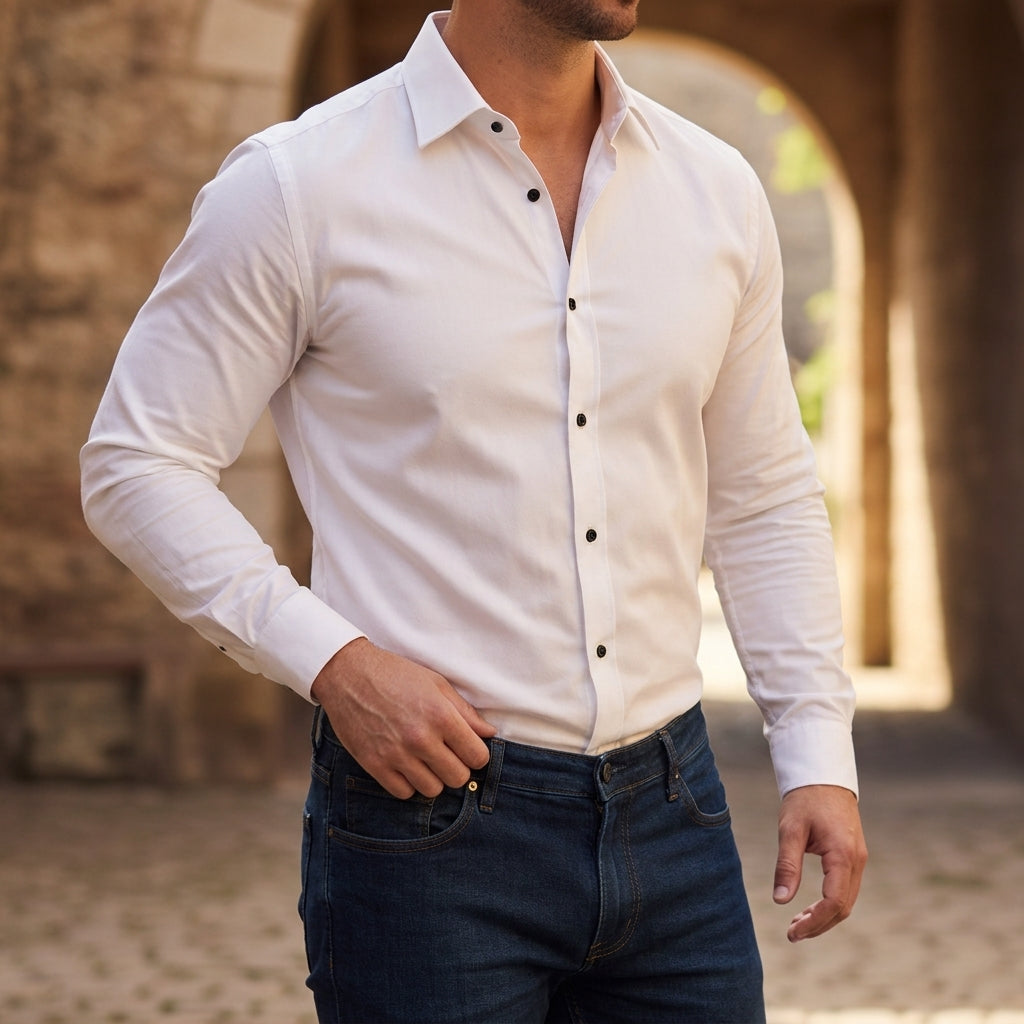 Långärmad skjorta med knappar för herrar-Shirts for men-Fjallbarn