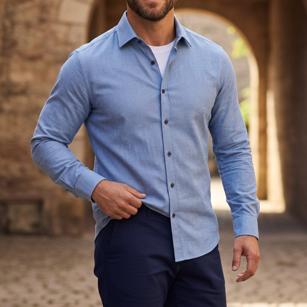 Långärmad skjorta med knappar för herrar-Shirts for men-Fjallbarn