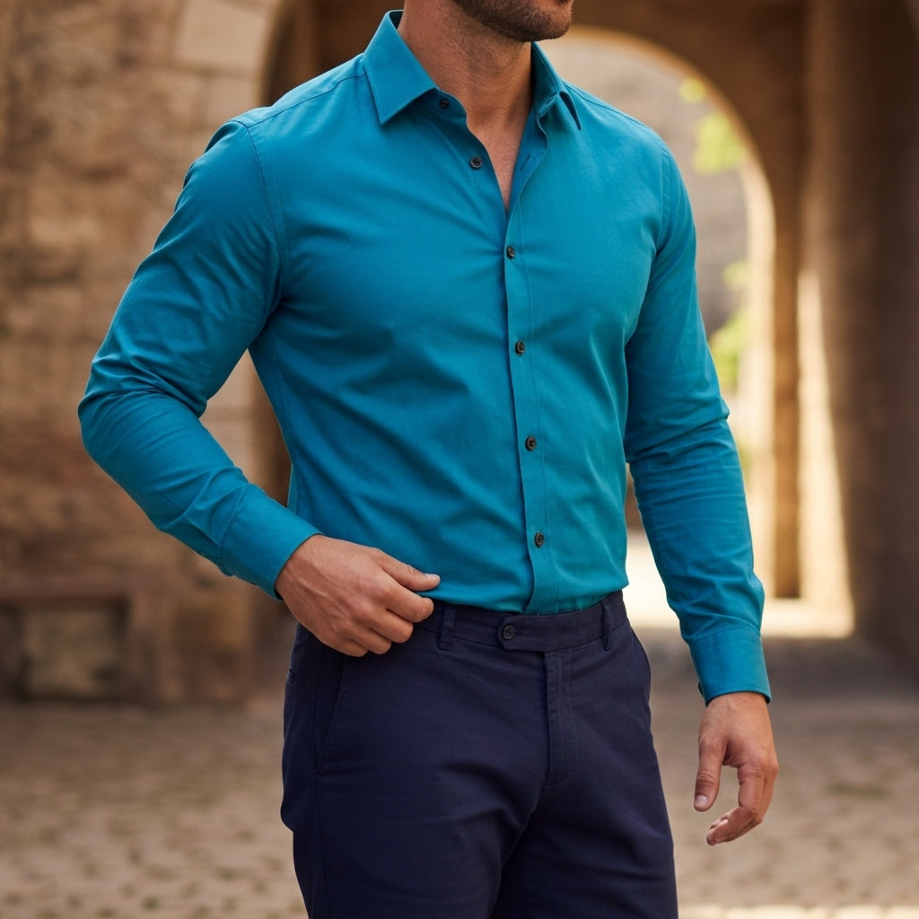 Långärmad skjorta med knappar för herrar-Shirts for men-Fjallbarn