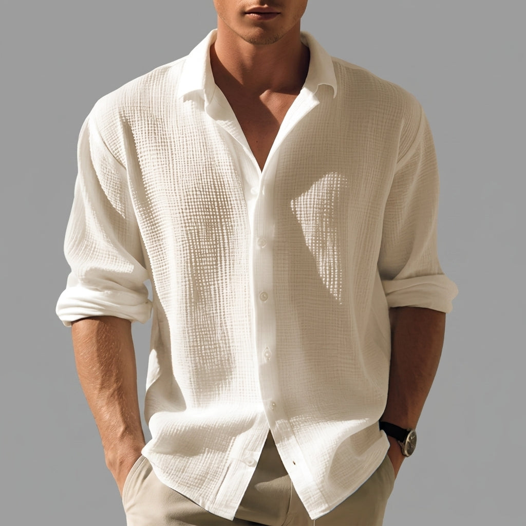 Långärmad texturerad skjorta för herr-Shirts for men-Fjallbarn